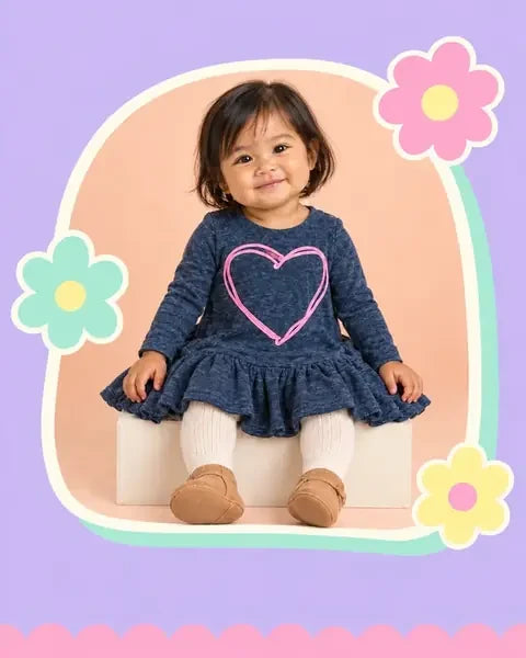 Baby girl wearing a heart-accented knit dress